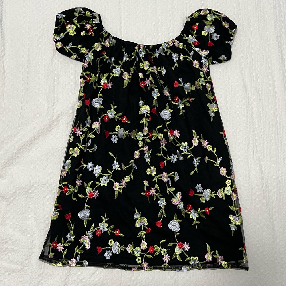 Urban Outfitters Kimchi Blue Black Floral Embroidered Off the Shoulder Dress